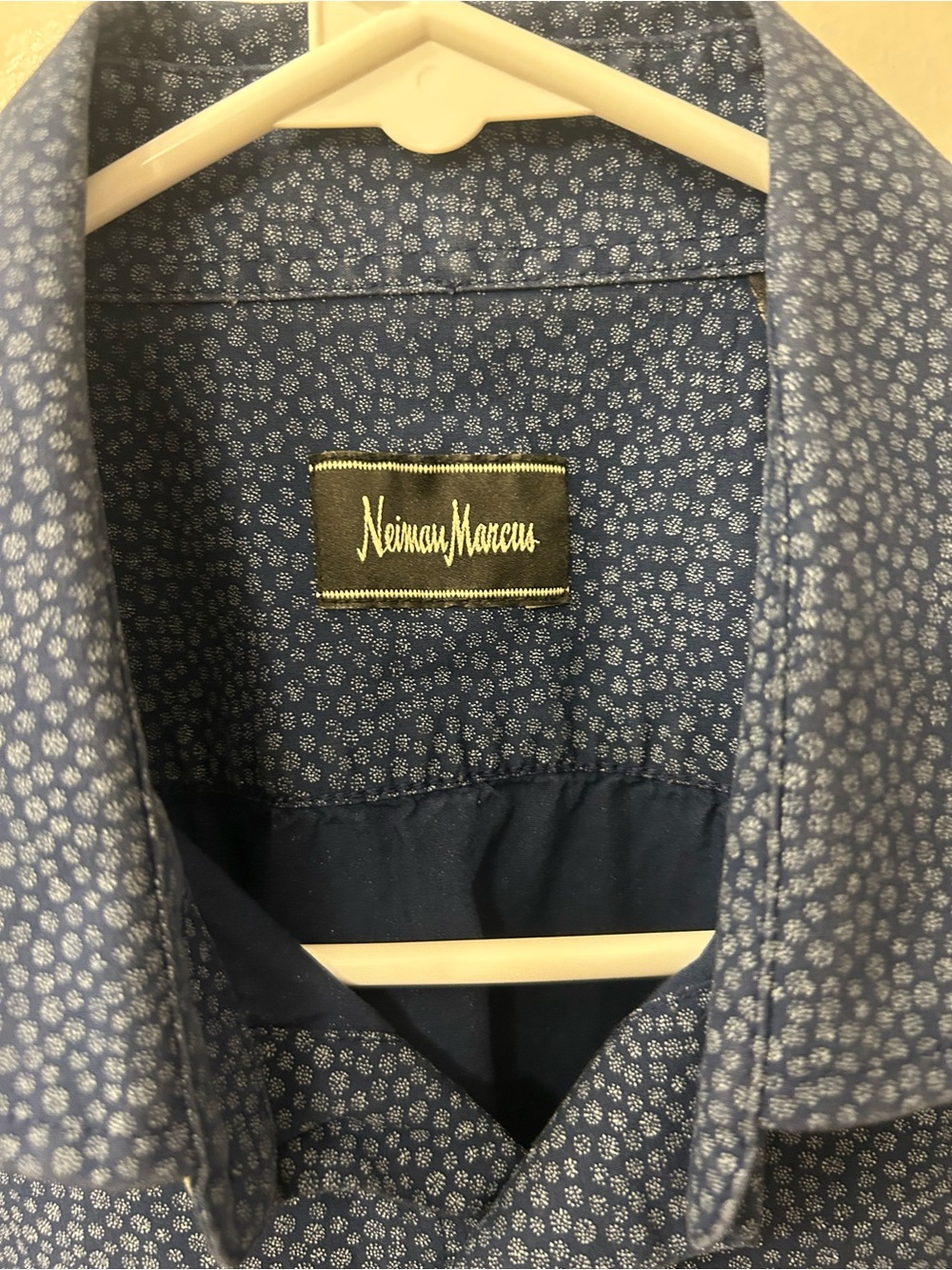 Neiman Marcus Navy Micro-Dot Dress Shirt